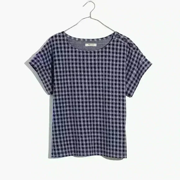 Madewell Gingham Knit Seersucker Button-Shoulder Top - Picture 2 of 6